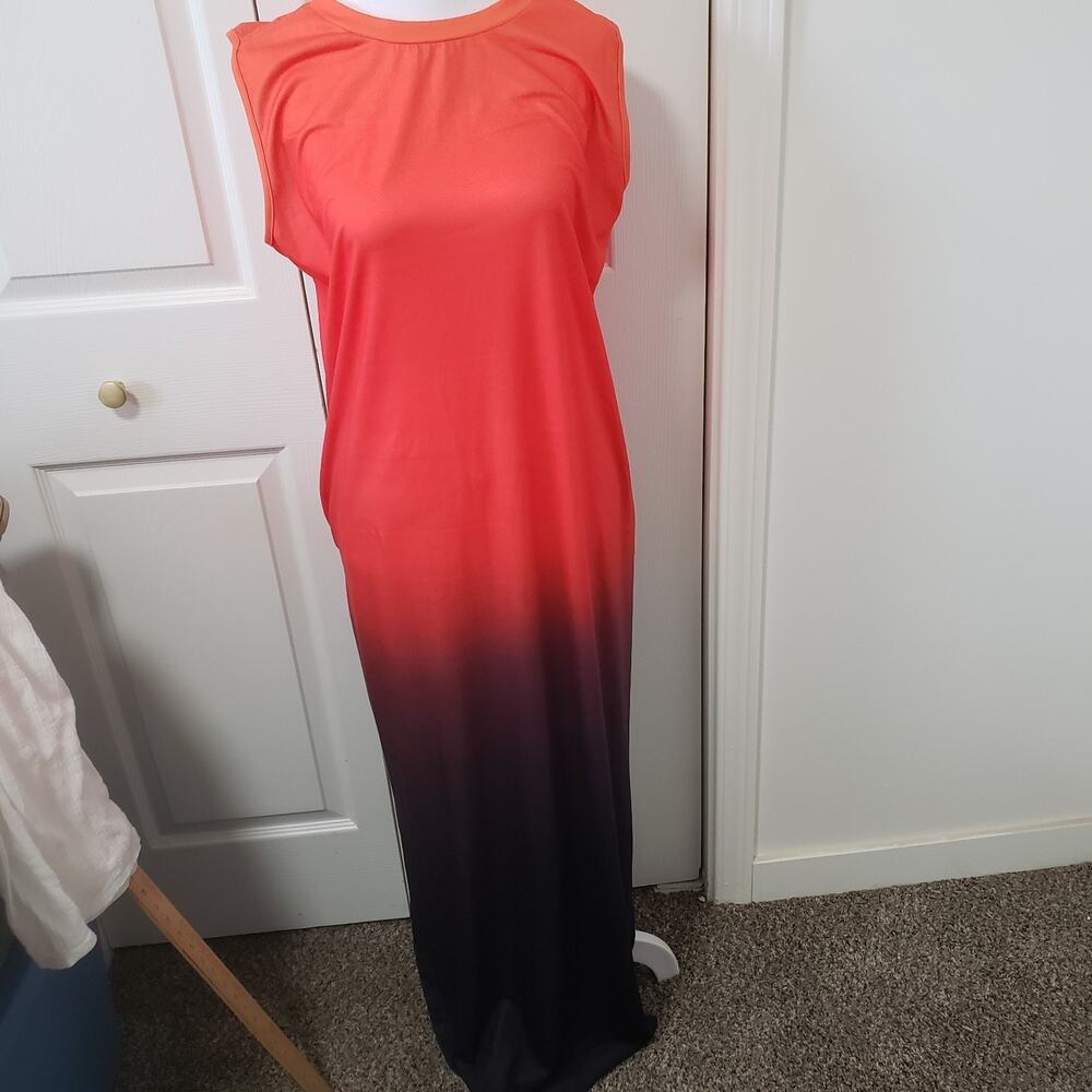 ANRABESS Orange/black Tie Dye Sleeveless Round Neck Cotton Maxi Dress XL